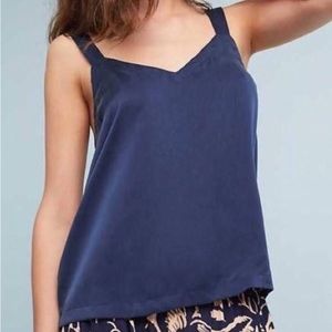 Anthropologie Floreat Navy Blue Silk Criss Cross Adjustable Strap Tank Top XS